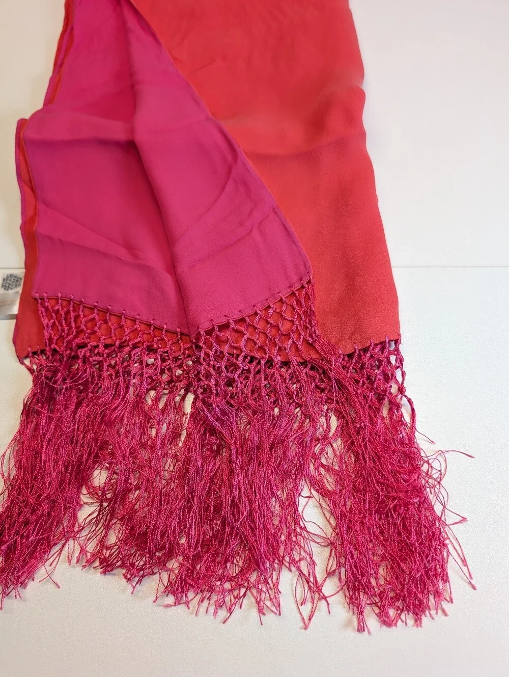 Talbots 100% Silk Vibrant Pink/Coral Fringed Scarf  NWOT